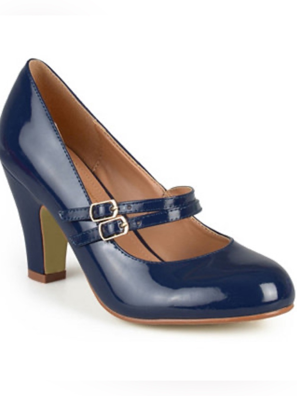 Adorable Journee Collection Navy Blue Wendy Double Strap Mary Jane Heels Pumps
